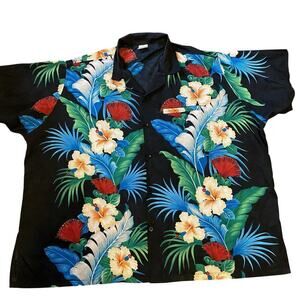 Vintage Happy Bay Aloha Floral Tropical Hawaiian Shirt Men XL/1X Beach Resort